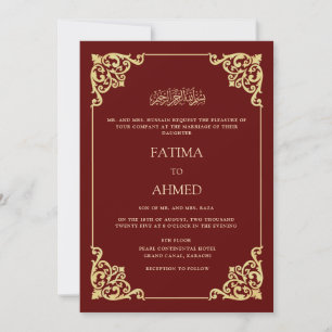  Bourgogne Elegant Goud Lijst Moslim Huwelijk Kaart