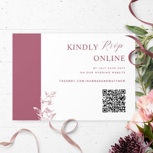 Bourgogne Elegante QR Code RSVP Bruiloft Informatiekaartje