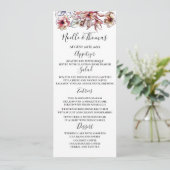 Bourgogne en Blue Floral Garland Wedding Menu (Staand voorkant)