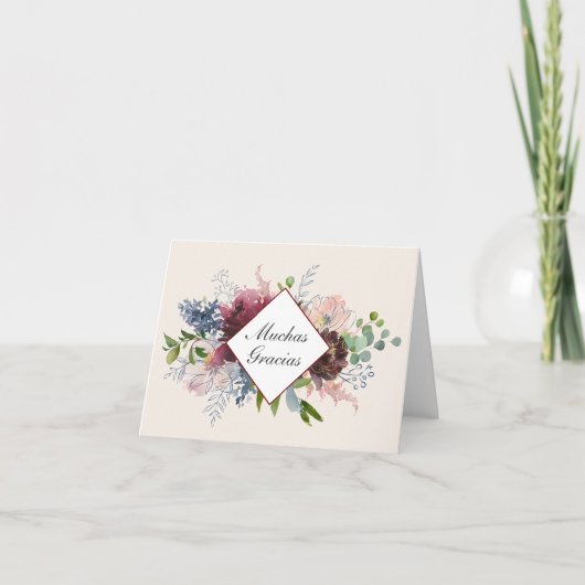 Bourgogne en Blue Floral Hartelijk dank voor het S Kaart (Voorkant)