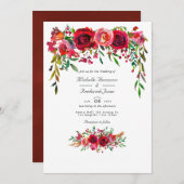 Bourgogne en Blush Floral QR Code RSVP Weddenschap Kaart (Voorkant / Achterkant)