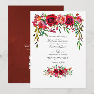 Bourgogne en Blush Floral QR Code RSVP Weddenschap Kaart