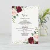 Bourgogne en Blush Floral Wedding Verloving Dinner Menu (Staand voorkant)