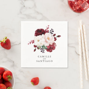 Bourgogne en Blush Pink Floral Wedding Paper Servet