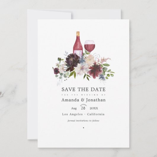 Bourgogne en Blush Wine met thema Weddenschap Save The Date (Voorkant)
