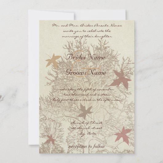 Bourgogne en bruine bruiloft kaart (Achterkant)