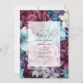 Bourgogne en Dusty Blue Floral bruiloft Kaart (Voorkant)