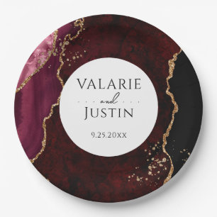 Bourgogne en Glitter Agate Wedding Papieren Bordje