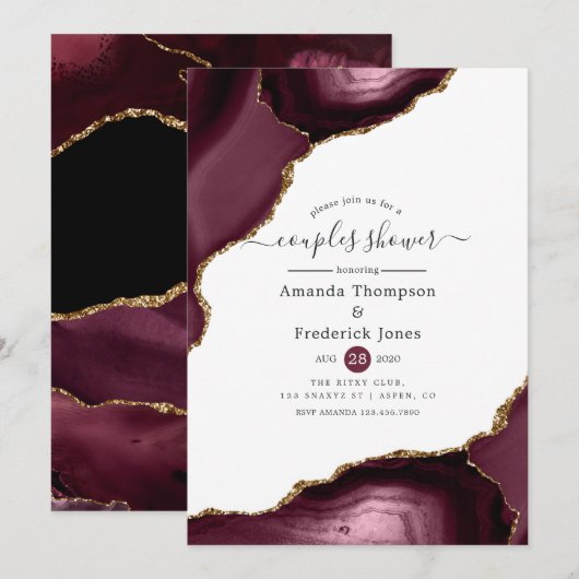 Bourgogne en Gold Agate Couples Shower Kaart (Voorkant / Achterkant)