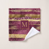 Bourgogne en goud penseelstreken en monogram bad handdoek (Wasdoekje)