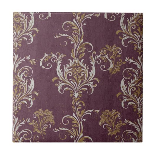  Bourgogne en gouden Damask Tegeltje (Voorkant)
