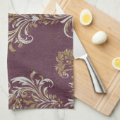  Bourgogne en gouden Damask Theedoek (Quarter Fold)