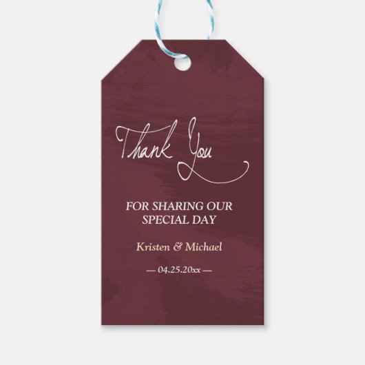 Bourgogne en gouden Glitter Pocket dank u Cadeaulabel (Voorkant)