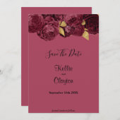 Bourgogne en goudflora sparen de datum save the date (Voorkant / Achterkant)