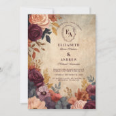  Bourgogne en goudFloral Wedding Kaart (Voorkant)