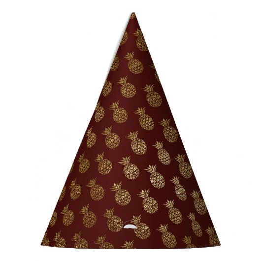 Bourgogne en goudfolie ananaspatroon feesthoedjes (Links)