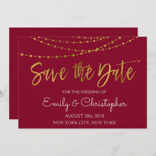 Bourgogne en goudfolie slaan de datum op save the date (Voorkant / Achterkant)
