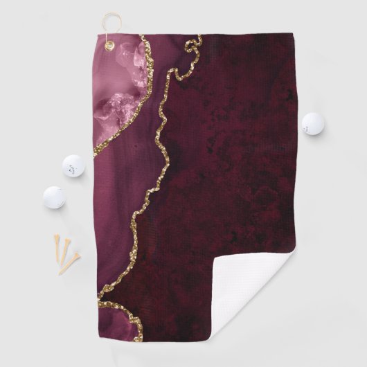 Bourgogne en goudgeagate monogrammen golfhanddoek (Insitu)
