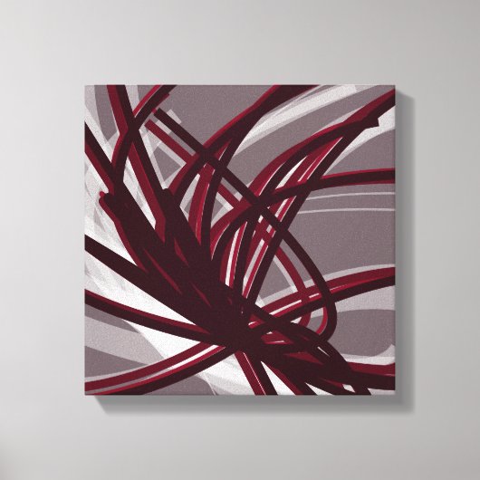 Bourgogne en grijze Abstracte ribbons | Schaduwen Canvas Afdruk (Voorkant)