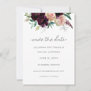 Bourgogne en lichte bleekroze Floral Save The Date