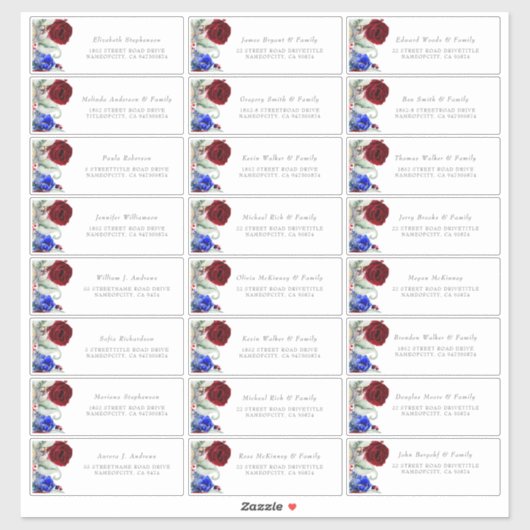 Bourgogne en Navy Blue Gastennaam Adresetiketten Sticker (Vel)