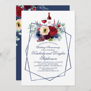 Bourgogne en Navy wijnproeverij bruiloft Jubileum Kaart