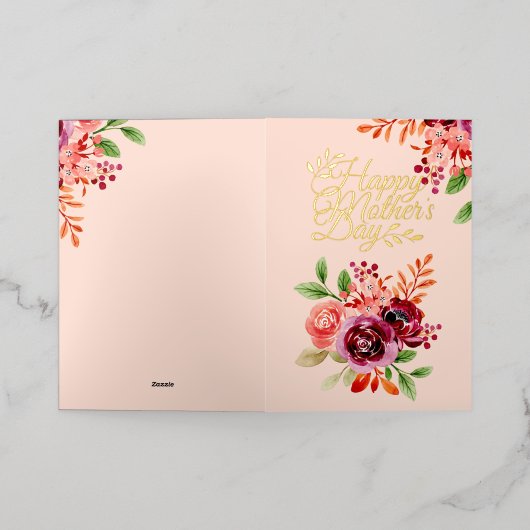 Bourgogne en perzik bloemboeket Moederdag Folie Wenskaart (Buiten Laag)