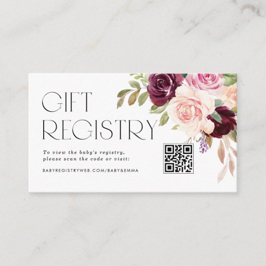 Bourgogne en perzikbloemen QR Code Registry Informatiekaartje (Voorkant)