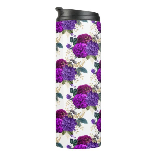 Bourgogne en Pruim Paarse Bloemen Thermosbeker (Geroteerd rechts)