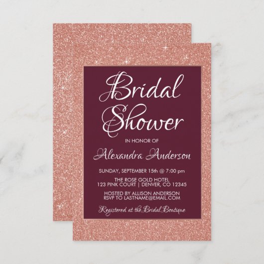 Bourgogne en Roos Gold Glitter Vrijgezellenfeest Kaart (Voorkant / Achterkant)