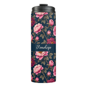 Bourgogne en roze bloemen thermosbeker