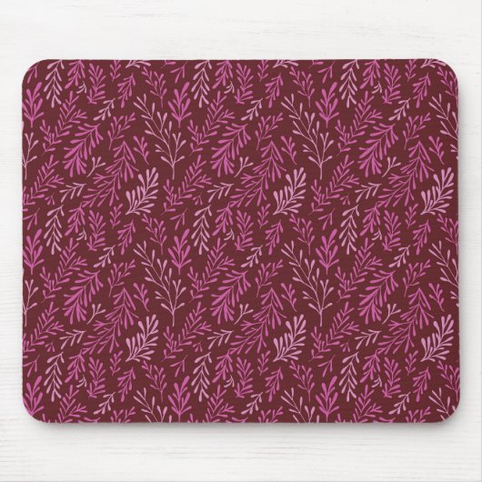 Bourgogne en roze bloemen tropische blad patroon muismat (Voorkant)