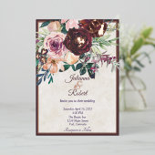 Bourgogne en roze bruine bruidsschat bruiloft folie uitnodiging (Staand Voorkant)