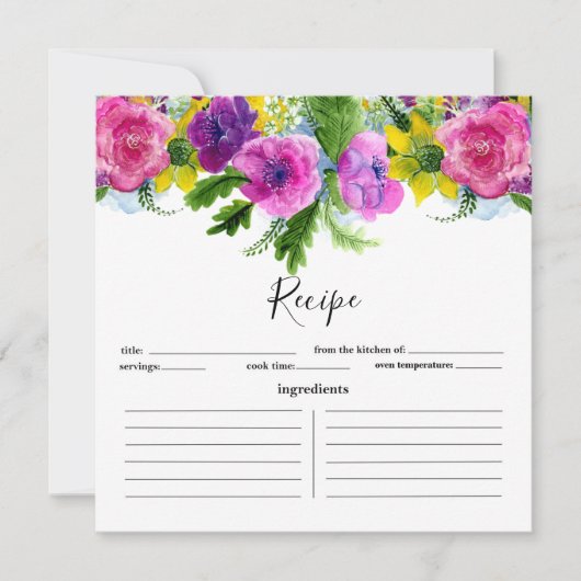 Bourgogne en roze Floral Garland Recipe Card (Voorkant)