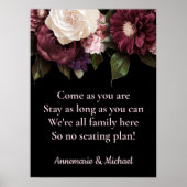 Bourgogne en roze Floral no Seating Plan Weddensch Poster (Voorkant)