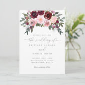 Bourgogne en roze rode bruiloft kaart (Staand voorkant)