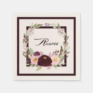 Bourgogne en roze Waterverf bloemen Servet