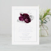 Bourgogne en Silver Floral Wedding Folie Uitnodiging (Staand Voorkant)