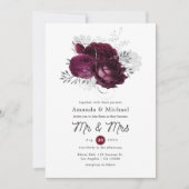 Bourgogne en Silver Floral Wedding Kaart (Voorkant)