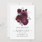 Bourgogne en Silver Floral Wedding Save The Date (Voorkant)