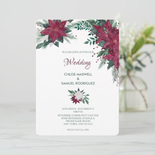 Bourgogne en witte kerst met een bruiloft kaart (Staand voorkant)