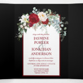 Bourgogne en witte rozen op zwarte achtergrond drieluik uitnodiging (Binnenkant midden)