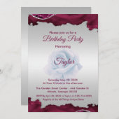 Bourgogne en zilveren verjaardag uitnodiging (Voorkant / Achterkant)