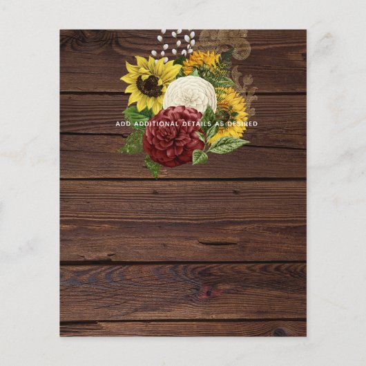 Bourgogne en zonnebloemen Gedekte weddenschapsbudg (Achterkant)