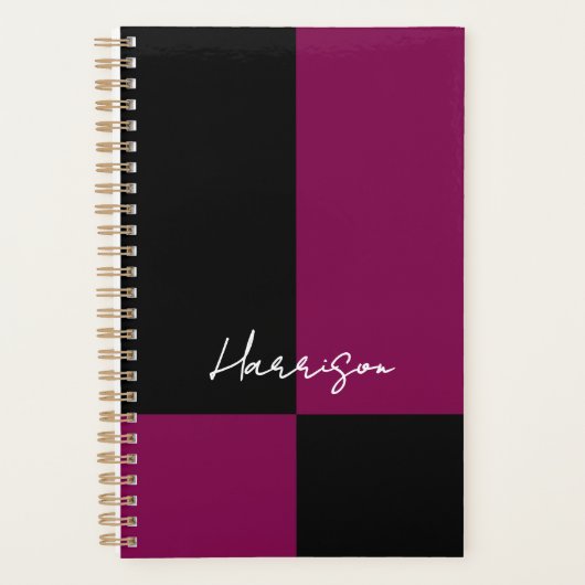 Bourgogne en zwart kleurenblok gepersonaliseerd planner (Voorkant)