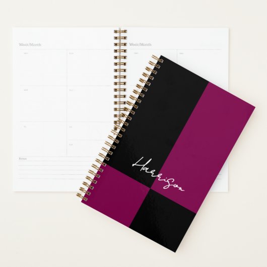 Bourgogne en zwart kleurenblok gepersonaliseerd planner (Display)