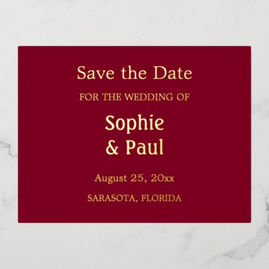 Bourgogne Enregistrer la date Foil Invitation Cart (Recto)