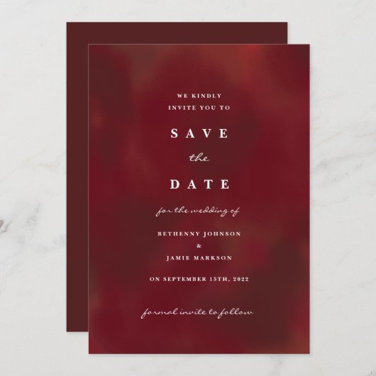 Bourgogne Enregistrer la date Invitation (Devant / Derrière)