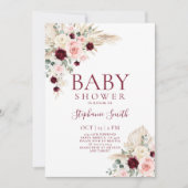 Bourgogne et Baby shower rose Invitation fille (Devant)