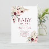Bourgogne et Baby shower rose Invitation fille (Debout devant)